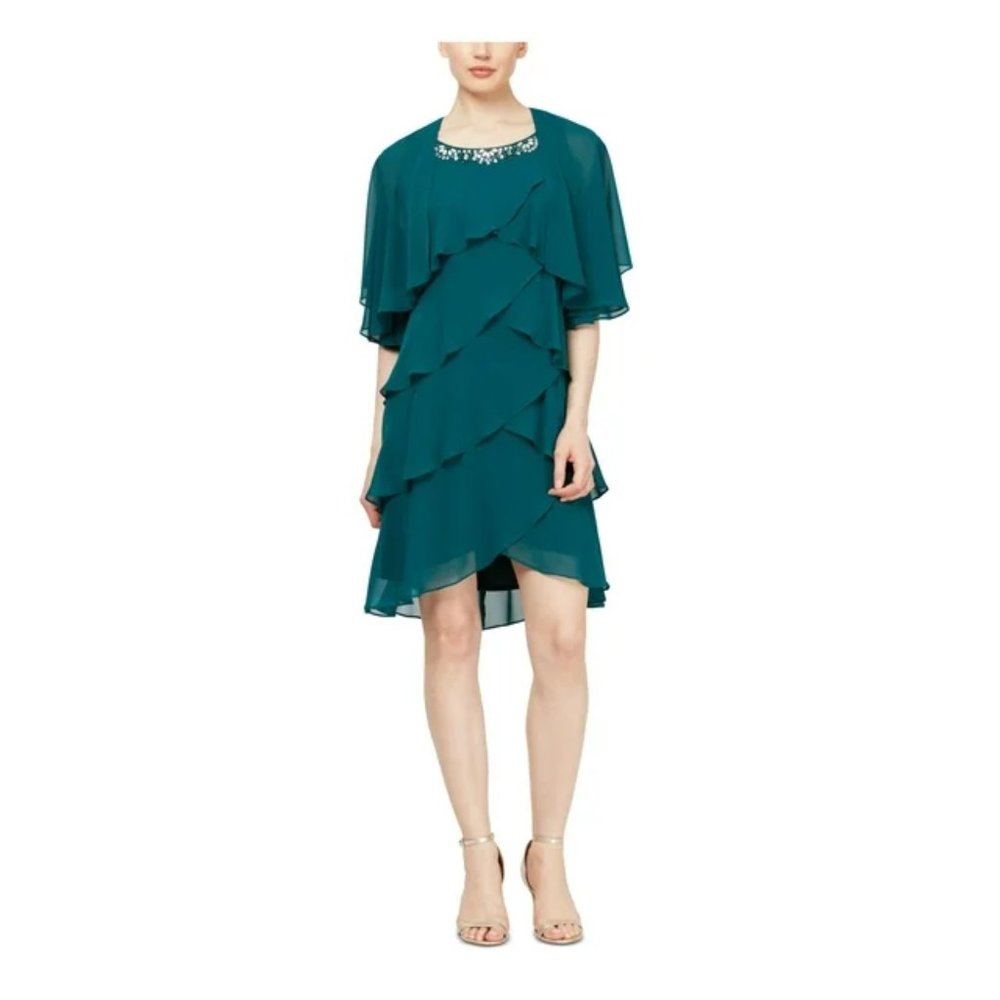 Ignite Evenings Women's Green Short Sleeve Open Cardigan Top